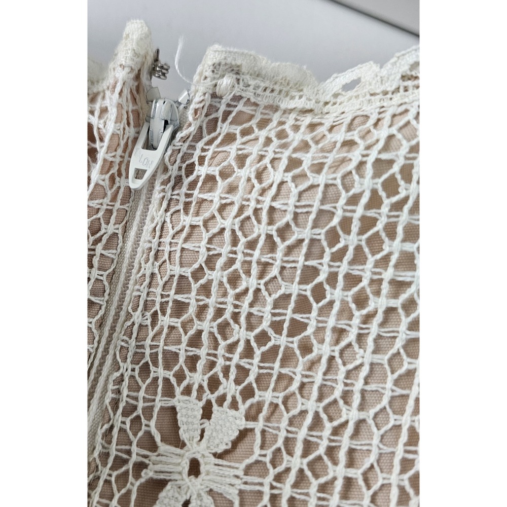 1960s 1970s Vintage Bridal Aldens Fashions Hippie Boho Maxi Dress Crochet Lace - Picture 8 of 9
